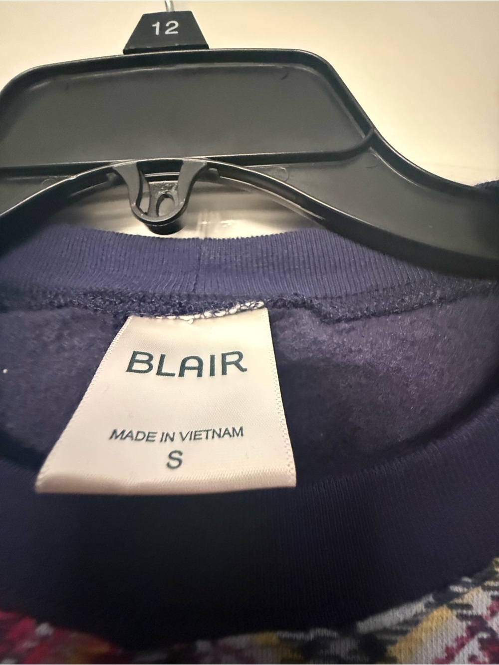 Blair Plaid Sweatshirt Small Navy Pink Tartan Crewneck Cotton Blend - Picture 4 of 7